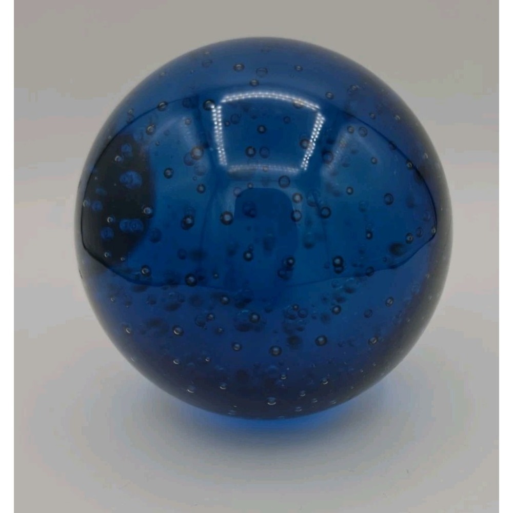Vtg. Murano Glass Cobalt Art Controlled Bubbles Sphere/Paperweight 3 Lbs.